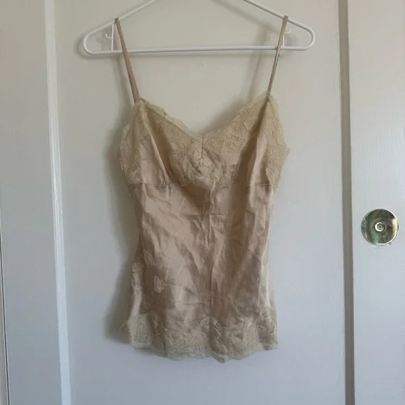 Weavers Lace-Trim Slip Cami Top - Beige - Picture 1 of 3